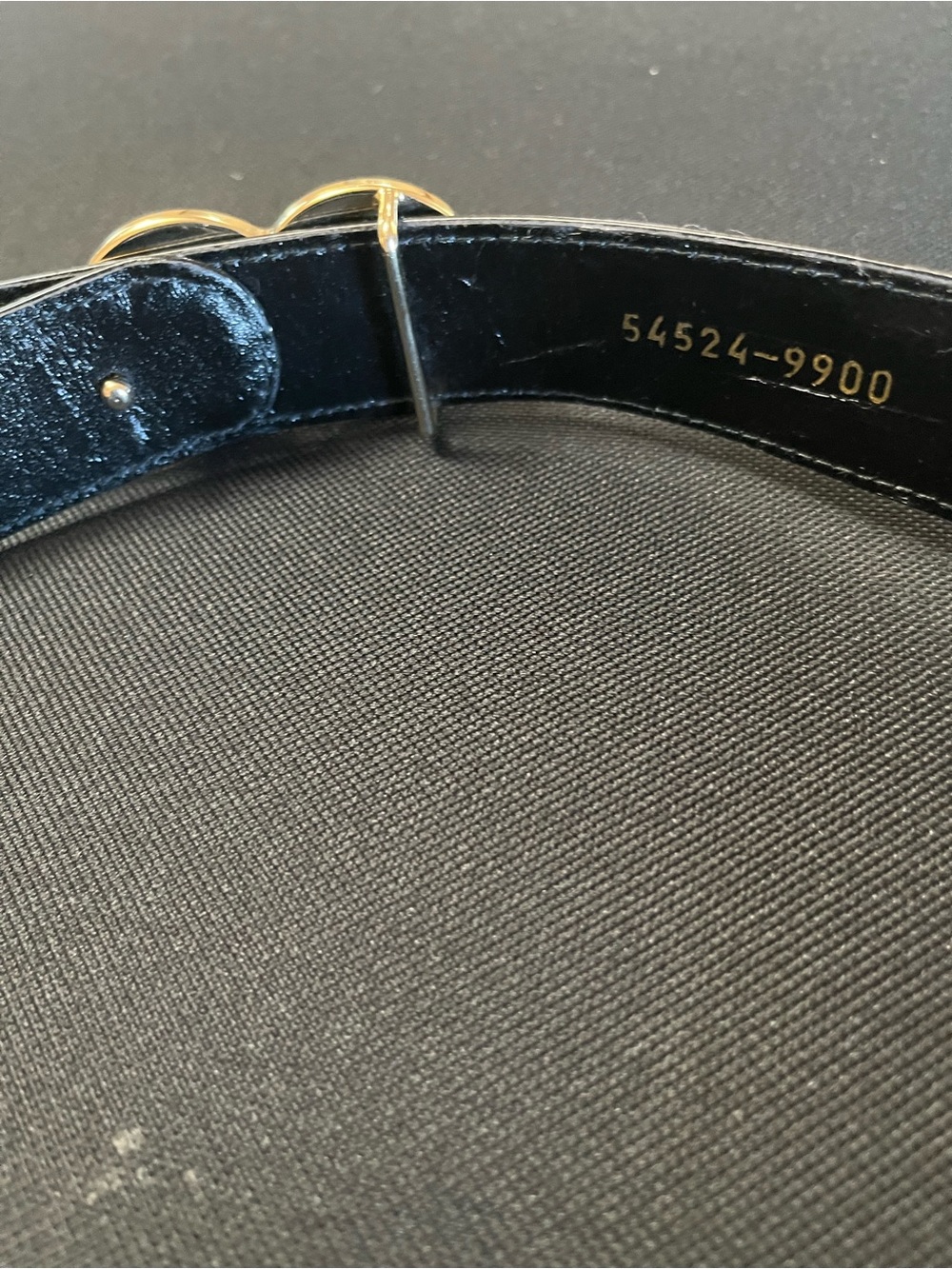 Vintage Escada Black Patent Leather Belt & Gold Infinity Logo Buckle size EU34 - Picture 3 of 6